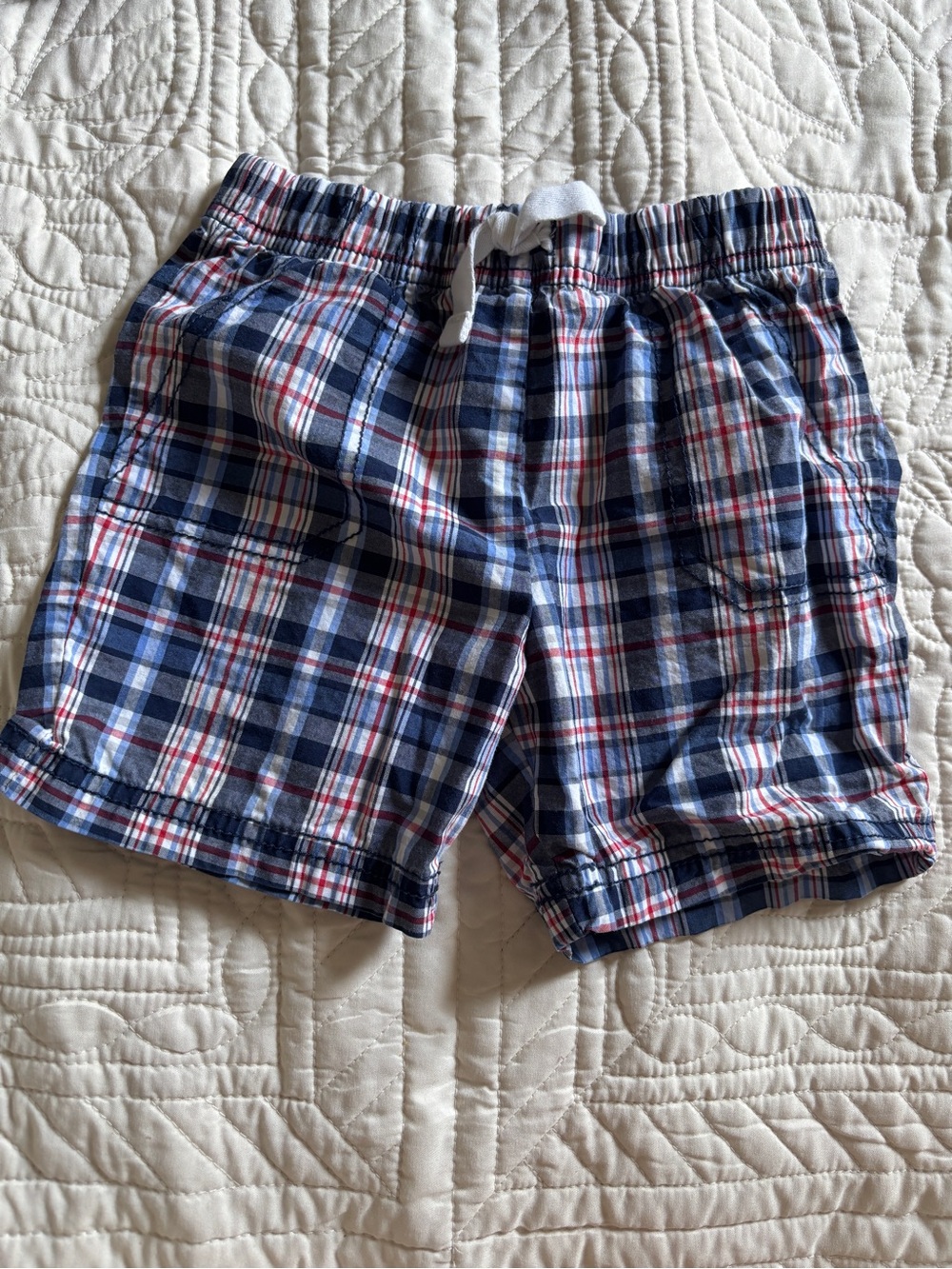 Kids Plaid Pull-On Shorts - Blue/Red
